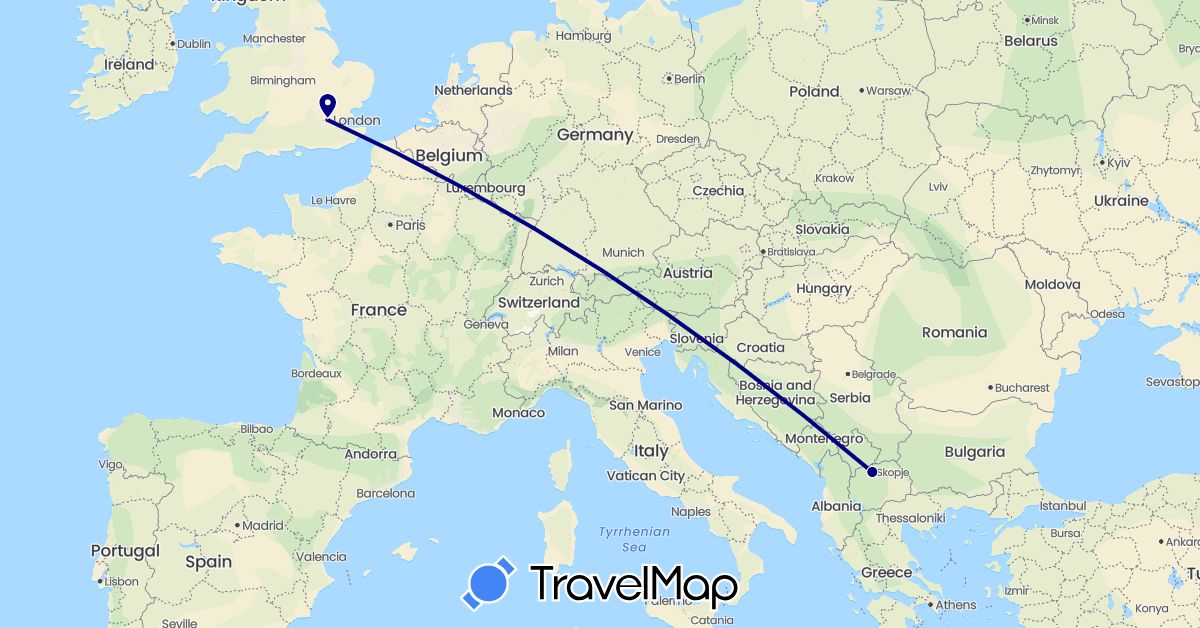 TravelMap itinerary: driving in United Kingdom, Macedonia (Europe)